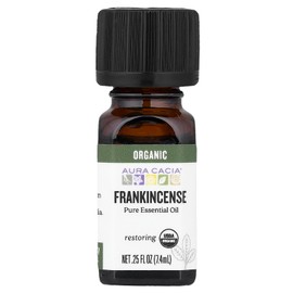 Aura Cacia 100% Pure Frankincense Essential Oil | Certified Organic, GC/MS Tested for Purity | 7.4 ml (0.25 fl. oz.) | Boswellia Sacra