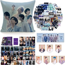 ZPPLD Kpop BTS Merchandise BTS Gift Set,1 BTS Throw Pillow Case,BTS Necklace, Stickers,BTS Keychain,Brooch, BTS Merch (B)