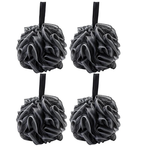 Bath Sponge, Shower Sponge, 4 Pieces Black Mesh Loofah Body