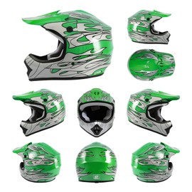 TCMT Dot Youth & Kids Motocross Offroad Street Helmet Green Flame Motorcycle Youth Helmet Dirt Bike Motocross ATV Helmet+Goggles+Gloves L
