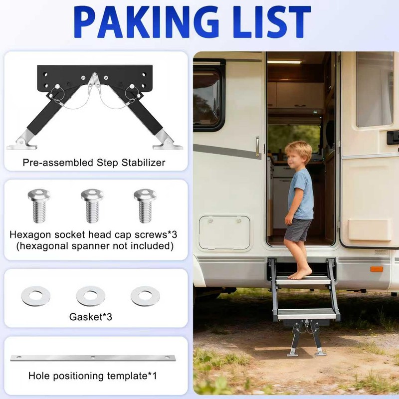 RV Step Stabilizer Kit for Travel Trailers/5th Wheels/Motorhomes, Camper Steps