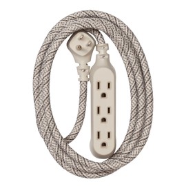 360 Electrical Habitat 8ft 3-Outlet Braided Extension Cord, French Gray, Low Profile Electrical Plug Outlet Power Strip, Extension Cord with Multiple Outlet