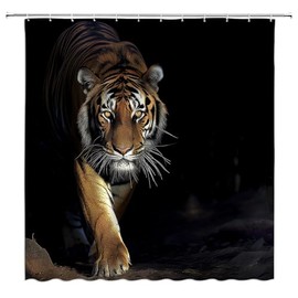 ZRUWUA Tiger Shower Curtain Cool Powerful Animals Big Cat Wild Animal Asian Bathroom Decor Curtain with Hooks,Black Brown