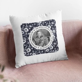 SmartyPants Navy Floral King Charles III White Cushion - Royal Coronation Majesty The King Crown Vintage Classic Ornate Celebration Memorabilia Home Decor Furnishing (Cover+Filling)