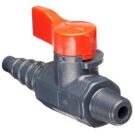 Asahi America-1078002 Labcock PVC Ball Valve, Inline, Unibody, Lever, 1/4" NPT Male x 3/8" Hose