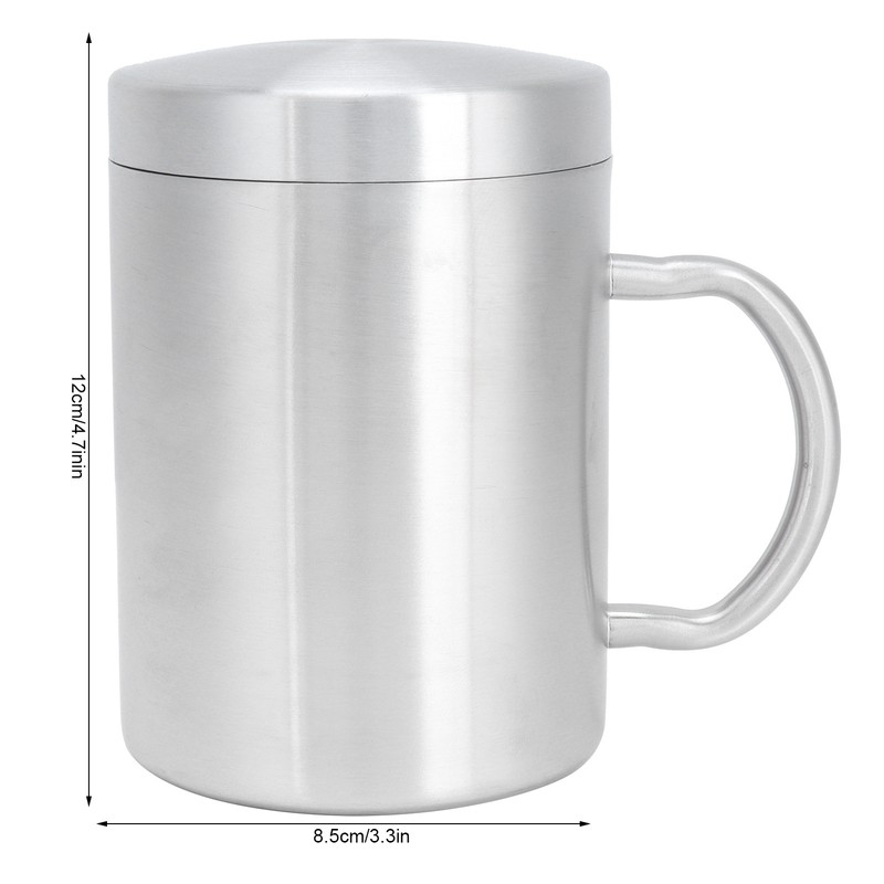 Stainless Steel Mug with Handle Lid DoubleLayer Heat Insulation Cup
