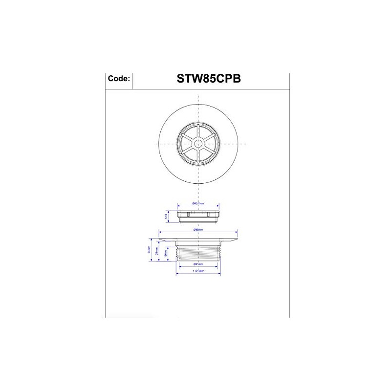 McAlpine 1�" Standard Shower Waste - 85mm CP Brass STW85CPB