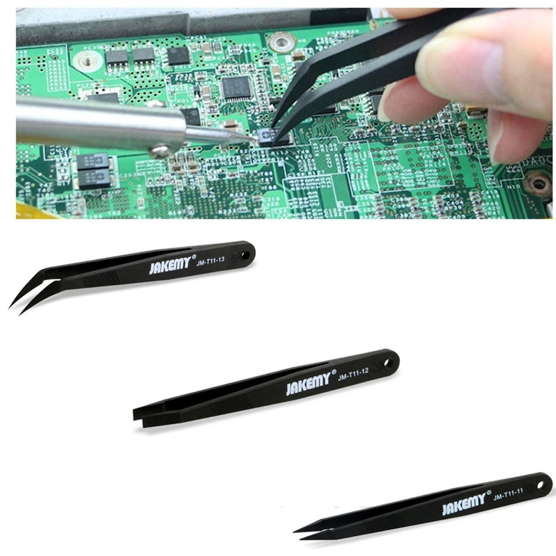 SEIWEI 3Pcs Precision Tweezers Set - Anti-Static Flat Tip, Plastic