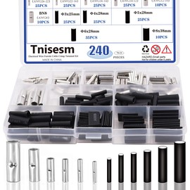 Tnisesm 240 Pcs Non-Insulated Butt Connectors Assortment Kit,Seamless Uninsulated Butt Connectors, Butt Splice Wire Connectors, Electrical Crimp Terminals Tn-24