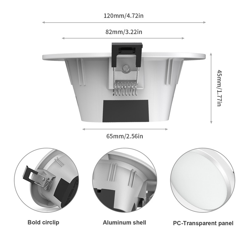 A C100-264V 9W 4.7Inches LEDs RGB+CCT Intelligent Recessed Lighting Downlight