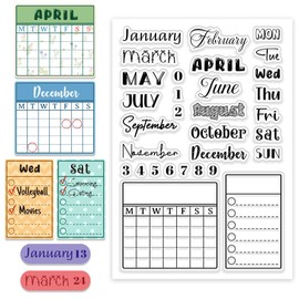 CHGCRAFT Month Week Calendar Clear Stamp Custom Silicone Clear Stamps Date Clear Stamps for DIY Scrapbooking Photo Album Decorative Cards Making, Words, 6.3X 4.33x 0.12inch