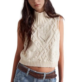 Hixiaohe Turtleneck Crochet Sweater Vest Fall Fashion Knit Sleeveless Tank Tops for Women Lightweight Casual Pullover Clothes(White,XS)