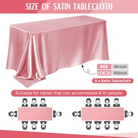 Lounsweer 8 Packs Satin Tablecloth 102 x 58 Inches Rectangle Table Cover Silk Smooth Fabric Party Table Cloth for Rectangle Parties, Holiday Dinner Wedding Banquet Decoration(Rose Gold)