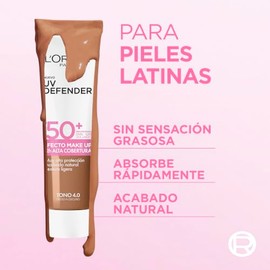 L'Oréal Paris UV Defender Efecto Make Up FPS 50+ 4.0 Obscuro, Alta Protección Solar Con Tecnología de Maquillaje, 12 Horas Alta Cobertura, 30g