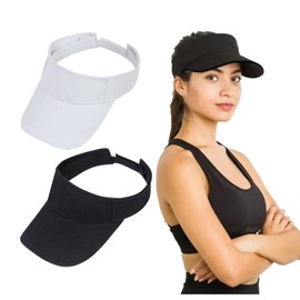 Zercart 2 Pcs Sun Visor Cap, Sports Sun Visor Adjustable Golf Visor Hat, Sun Protective Sun Visor with Perspiration Breathable Sweatband, Golf Running Fishing Cycling Tennis Visor Hats for Men Women