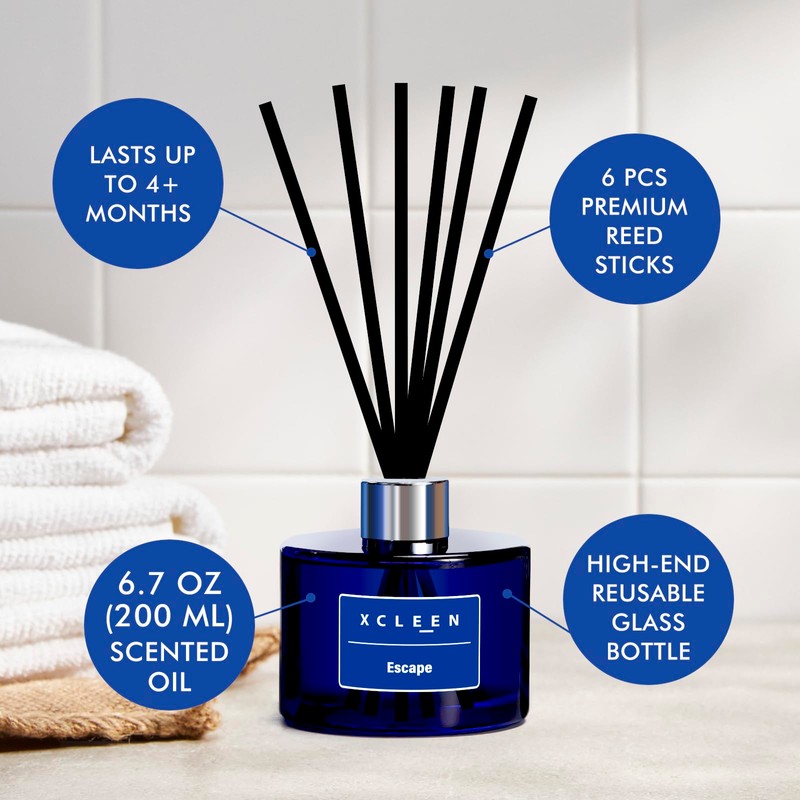 Xcleen Reed Diffuser - 6.7 Oz(200ml) Escape Scented Home Fragrance