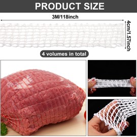 12m Meat Netting Roll,Size 16,Elastic Smoked Meat Poultry Ham Netting Meat Butcher Twine Net Roll Wrapping Net,Beef Netting Roll for Meat Cooking Meat Sausage Making (4 Rolls-12m）