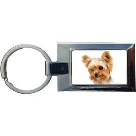 Yorkshire Terrier Dog Luxury Rectangle Shaped Metal Keyring In A Giftbox