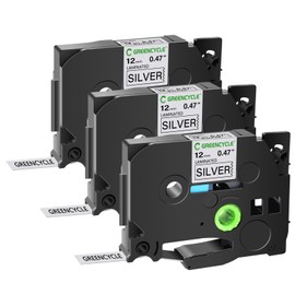 GREENCYCLE 3 Pack Compatible for Brother TZe-931 TZ-931 12mm 0.47 Laminated Black on Silver Label Maker Tape Ptouch TZe931 TZ931 TZe TZ Label Tape for PT-D200 D210 H100 1880