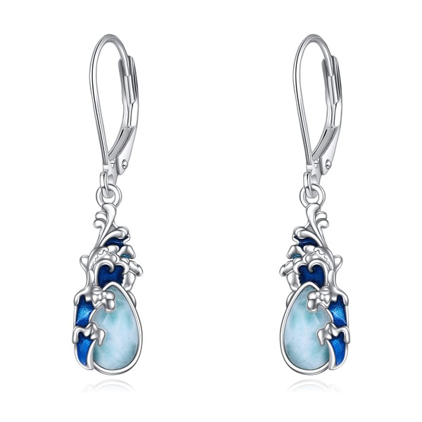 POPLYKE Larimar Wave Teardrop Drop Dangle Earrings Sterling Silver Ocean