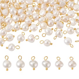 Pandahall 100Pcs Freshwater Pearl Connector Charms Natural Pearl Charm Connectors Natural Freshwater Oval Pearl Beads Links with Loop for Dangle Earring Necklace Jewelry Making