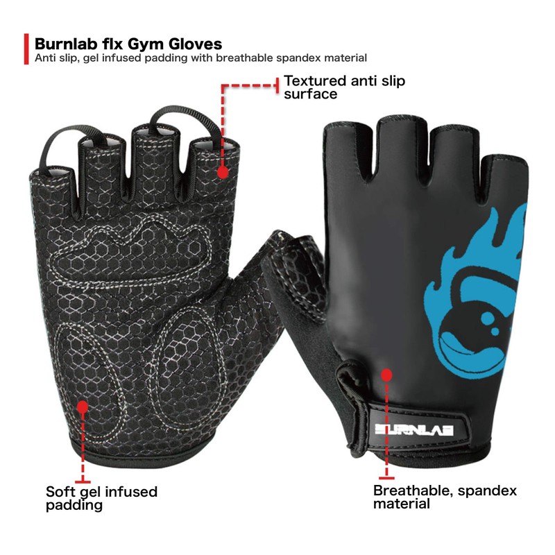 BURNLAB Gym Gloves Pro (Black and Blue, Small)
