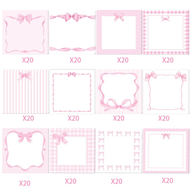 Pink Bow Pattern Sticky Notes 240pcs Adhesive Sticky Stickers DIY