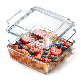 NUTRIUPS 8x8 Baking Dish Square Casserole Baking Dishes with Glass Cover Glass Casserole Dish with Lid Baking Dish Glass Baking Pan for Baking