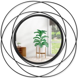 HLFMVWE Wall Mirror Mounted Black Small Round Decorative Mirrors, Circle Metal Art Mirror Home for Bathroom Vanity, Living Room or Bedroom 12” x 12”