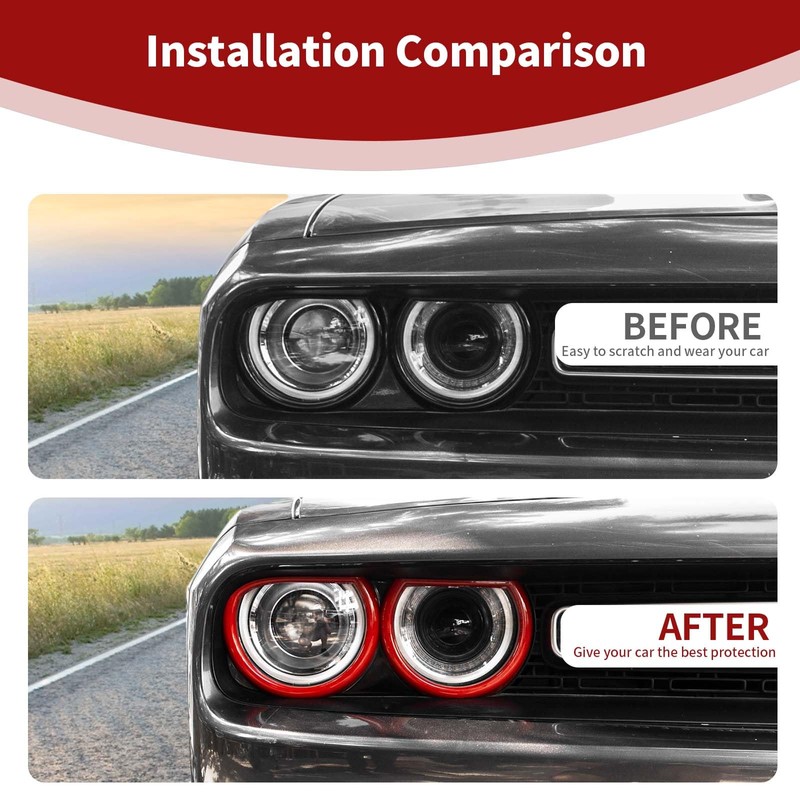PDKLIN for Challenger Headlight Bezel Cover Trim Ring Red for