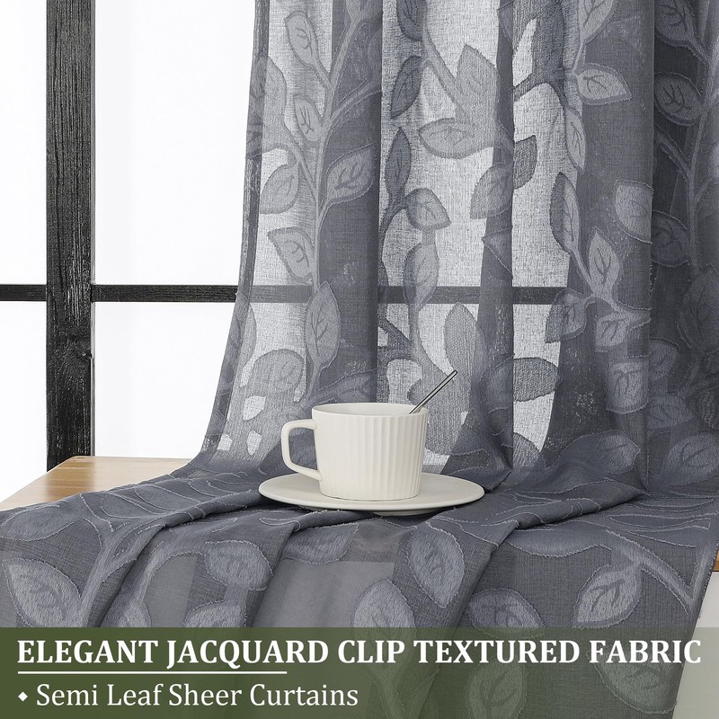 OVZME Grey Sheer Curtains 84 inches Long 2 Panels for