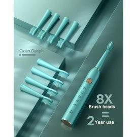 USB Rechargeable Sonic Electric Toothbrush for Adults Powered Motor Soft Dupont Brush Heads 2 Minutes Timer 5 Modes Teeth Whitening, Green