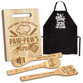 Pawpaw Gifts, Fathers Day Pawpaw Gifts for Men, Gift for Pawpaw Wooden Cutting Board Utensils with Apron, Great Pawpaw Grandprents Day Father's Day Birthday Kitchen Gift
