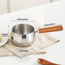 IMEEA Milk Butter Warmer Pot 16.9oz SUS304 Stainless Steel Sauce Pot with Wooden Handle for Heating Milk, Melting Butter, Warming Sauces