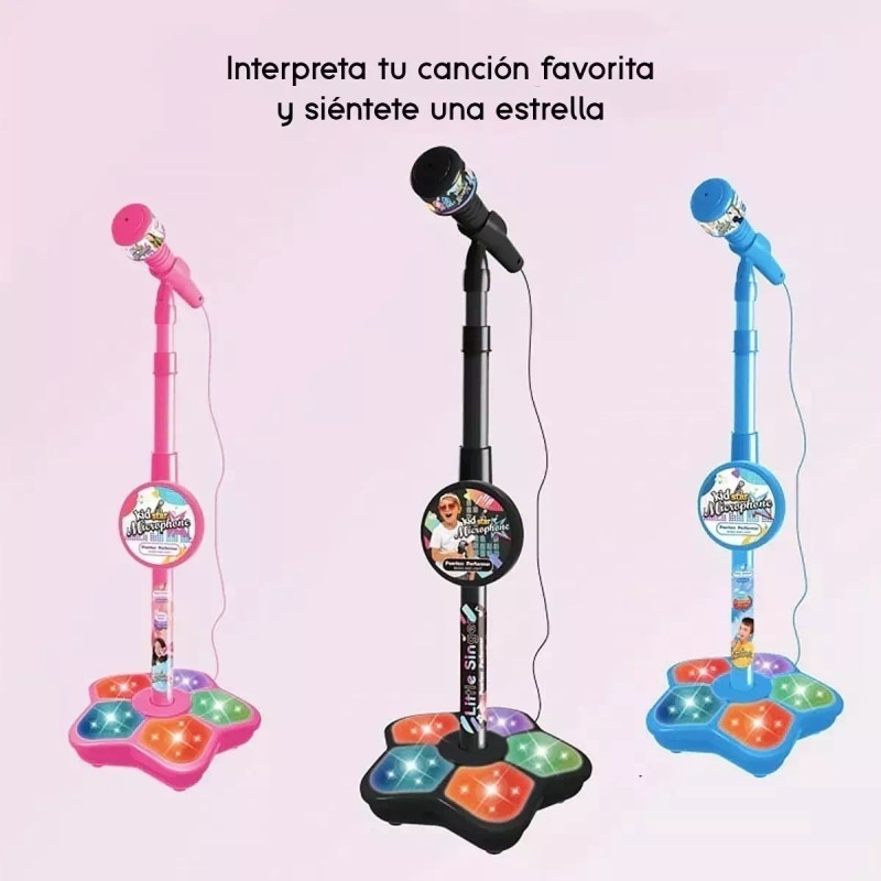 MARZSEFLO Infantil Karaoke Micrófono Juguete Con Base Bocina Luces