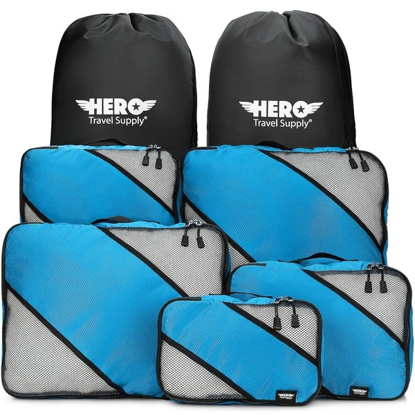 HERO - Cubos de embalaje (5 juegos), organizadores de equipaje con 2 bolsas de lavandería, Agua, 5 set