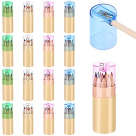 16 Pack Mini Drawing Colored Pencils with Sharpener 12 Colrs Mini Drawing Pencils Set 3.3inch Short Fat Color Pencils in Tube Coloring Pencil Bulk for Adult Coloring Books, Classroom School Drawing