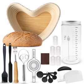 Andersonclan Sourdough Starter Kit 12 Pcs-Heart Shape Bread Proofing Basket, Sourdough Starter Jar, Dough Whisk, Bread Lame, Silicone Brush, Measuring Spoons, Sourdough Bread Baking Supplies