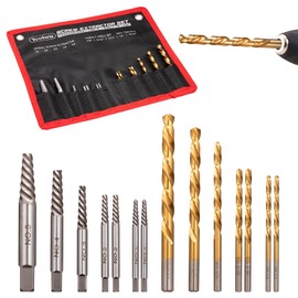 Toolwiz 14pcs Easy Out Screw Extractor Set with Canvas Bag, HSS Left Handed Drill Bit Set and Broken Bolt Extractor Kit for Removing Stripped Screws, Broken Bolts, Damaged Nuts Easy Outs