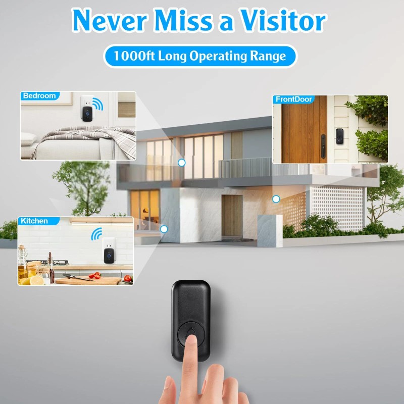 KERUI Wireless Doorbell Chime Waterproof Plugin Receiver Adjustable Volume Kit