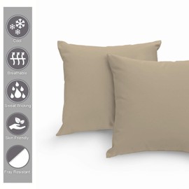 Pizuna Luxury Soft Satin Pillowcases, Pack of 2, 80 x 80 cm, Simple Taupe, 400 Thread Count Cotton Square Pillowcases, 100% Long Stack Cotton Pillowcase