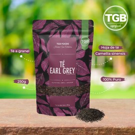 TGB SUPERFOODS | Té Earl Grey | 100% Puro | Infusión Natural Relajante | Vegano,Gluten Free,Sin Azúcares | Aporte de Vitaminas | Regula la Digestión | Concentración y Energía | Contenido 250g