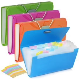 Pack of 4 Expanding Folders, A6 Index Card Box, A6 Document Folder with Labelling, Document Bag with 13 Pockets, Organiser Folder, A6 Sorting Folder for Invoice Receipts Coupons Learning Card