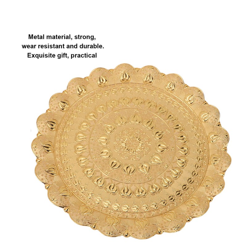 Turkish Tea Coffee Serving Tray Vintage Style Embossed Pattern Round