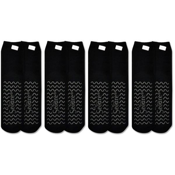 Secure 4 Pairs Non Skid Socks with All-Around Grip Tread - Hospital Style for Elderly Fall Injury Prevention