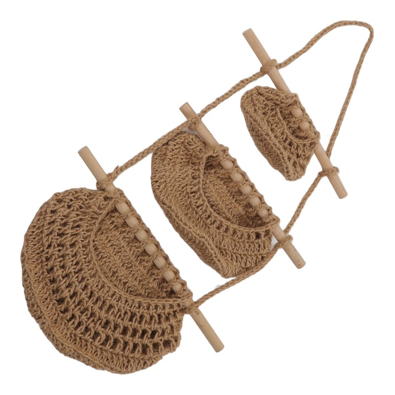 Hanging Fruit Basket 3 Tier Wall Mounted Handcraft Hemp Rope