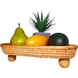 amololo 10" Rattan Wicker Woven Triangle Pedestal Stand for Serving Display,Boho Rattan Decorative Display Riser for Home Decor Finish Look