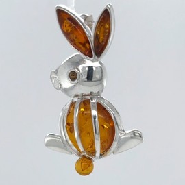 Amber America Brown Cognac BALTIC AMBER Bunny Rabbit Easter Pendant 925 STERLING SILVER #4901e