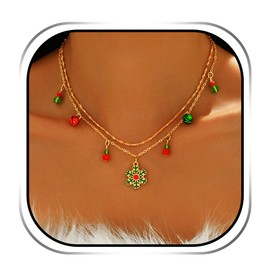 Handcess Christmas Necklace Gold Snowflake Multilayer Bell Necklace Chain for Women Free Size Plastic No Gemstone, Plastic, No Gemstone