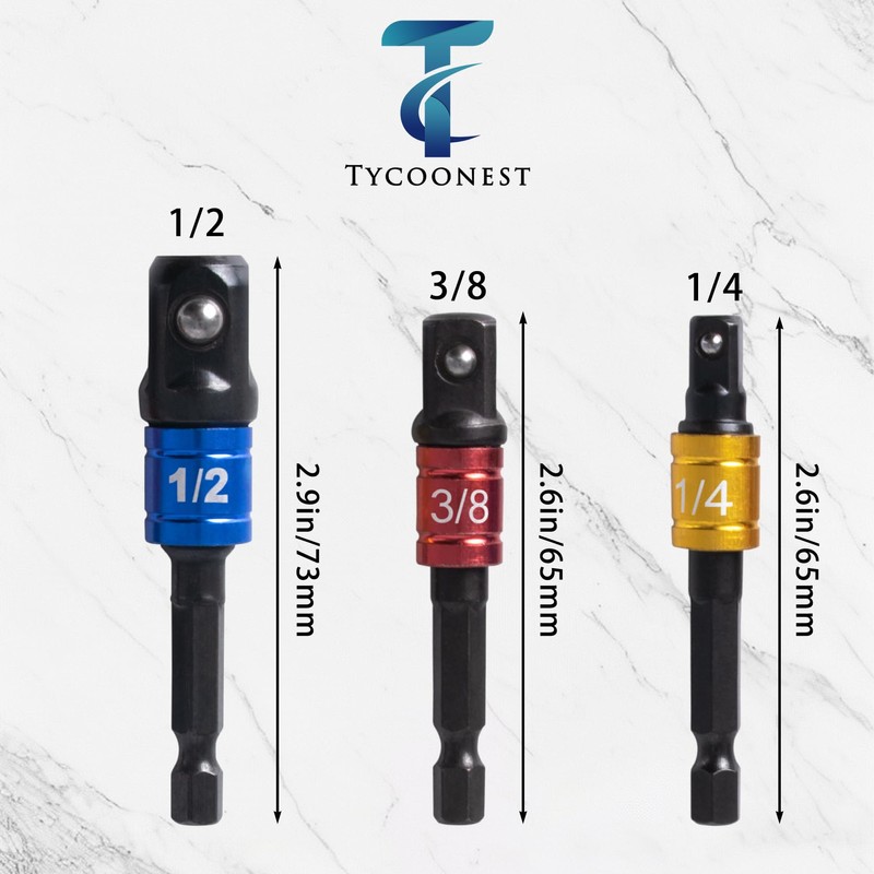 Tycoonest 7Pcs Impact Socket Adapter and Reducer Set, Extension Drill